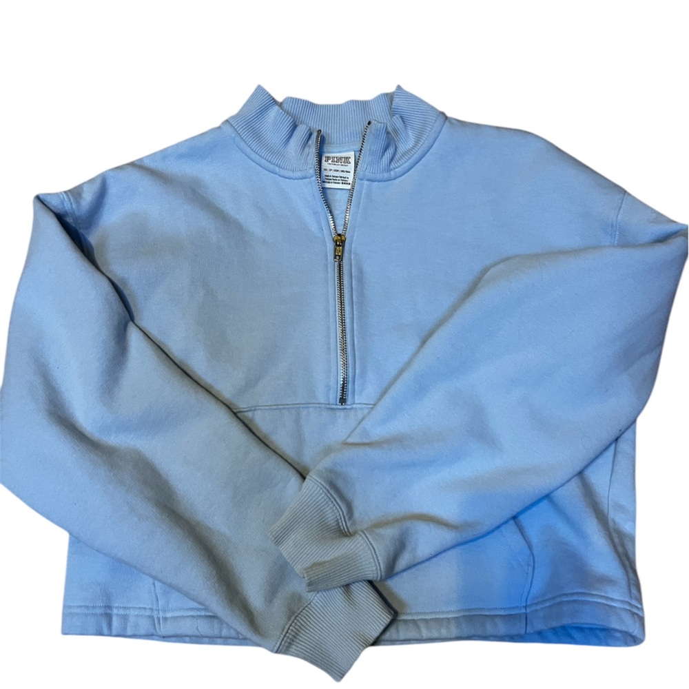 VS PINK Cropped Quarter Zip Fleece Jacket Like New Baby Blue